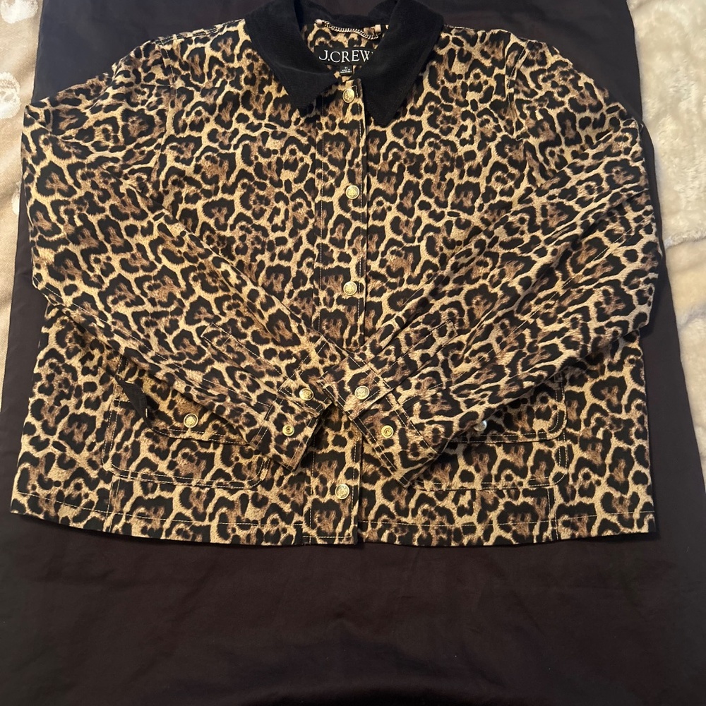 J.Crew Short Barn Jacket in Leopard Cotton Canvas Size XL - Picture 6 of 8